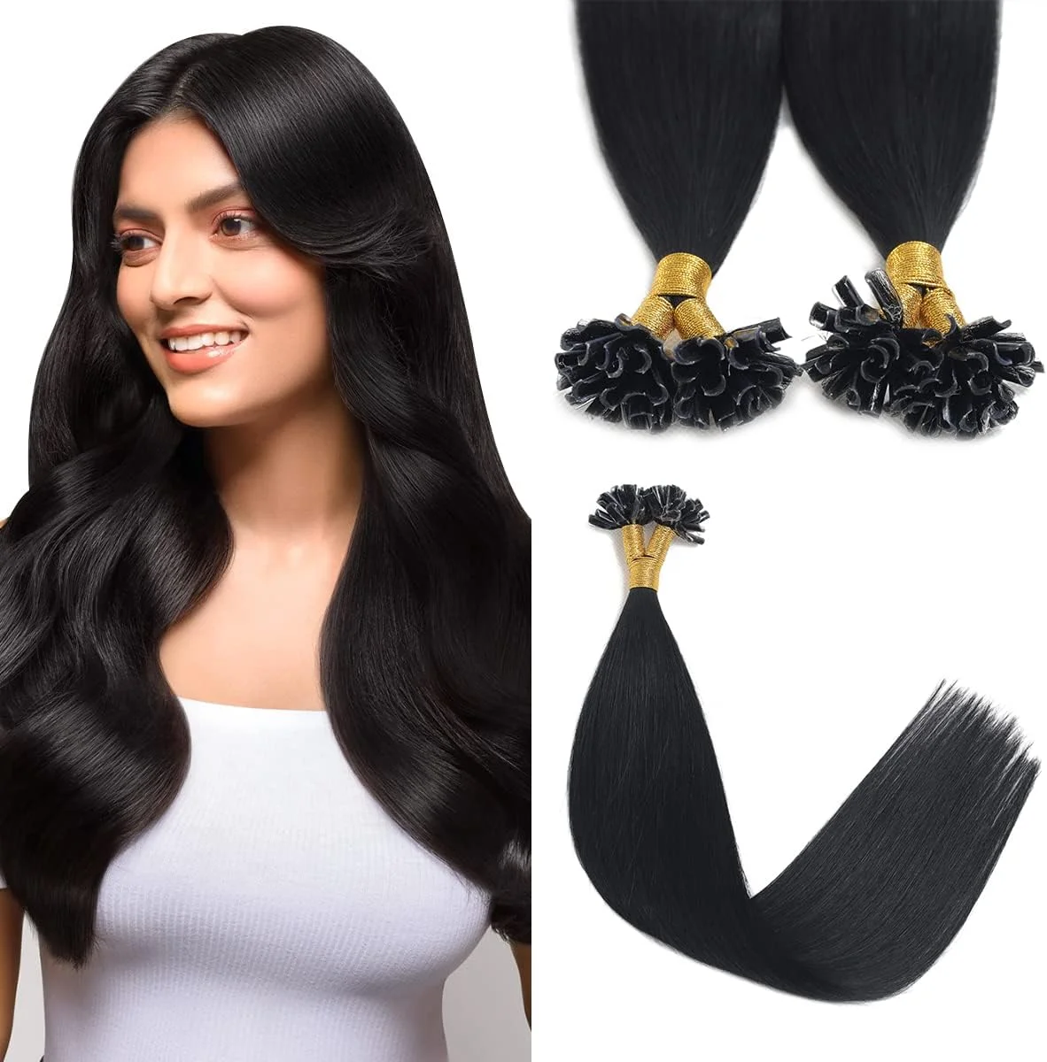 اکستنشن موی طبیعی سیندره، اتصال کراتینی، 40 سانتی متر، 40 گرم، 50 شاخه، موی صاف و ابریشمی مشکی