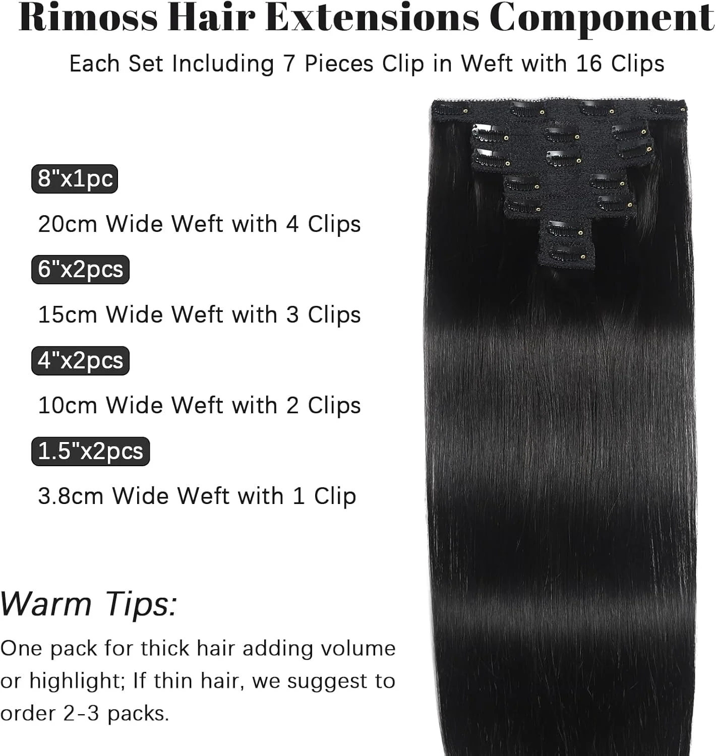 اکستنشن مو گیره ای موی طبیعی مشکی طبیعی 7 تکه صاف نرم و با کیفیت