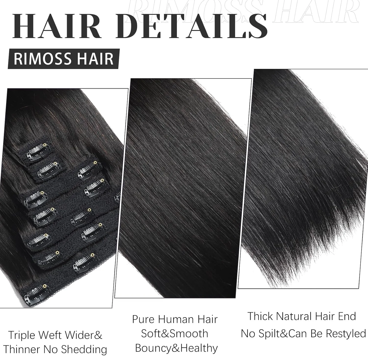 اکستنشن مو گیره ای موی طبیعی مشکی طبیعی 7 تکه صاف نرم و با کیفیت