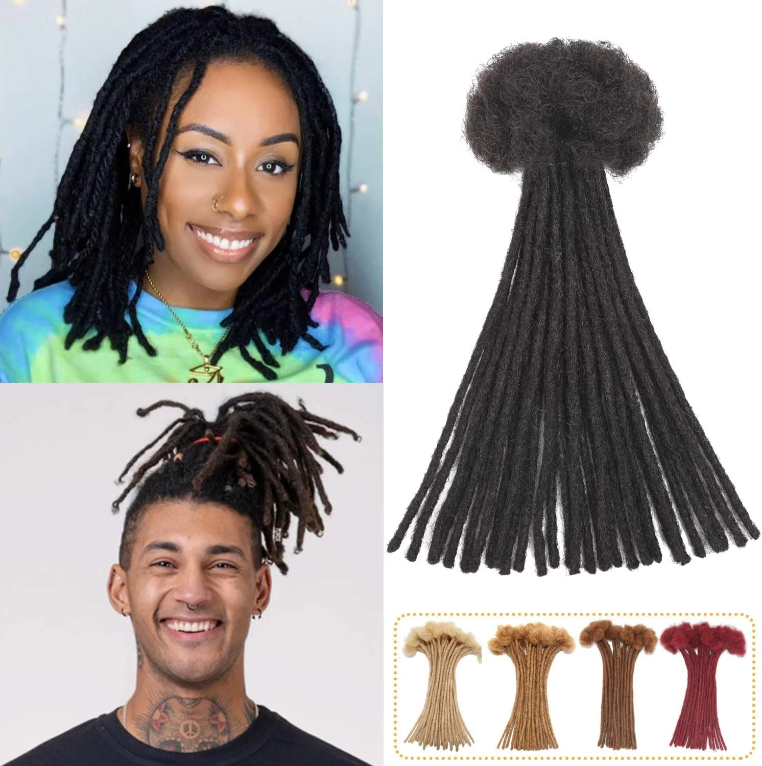 اکستنشن موی طبیعی لوک 0.4 سانتی متر 8 اینچ 30 رشته اکستنشن در dreadlock موی طبیعی اکستنشن درِد برای مردان زنان کودکان موی طبیعی لوک مشکی طبیعی 1B دست ساز دائمی