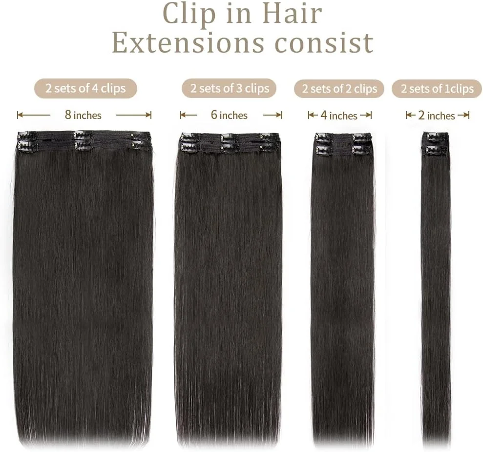 اکستنشن مو گیره ای آمتیست موی طبیعی انسان برای زنان 100% موی بکر برزیلی فرآوری نشده مشکی طبیعی 20 اینچ موی صاف 8 تکه در هر مجموعه با 18 گیره 120 گرم