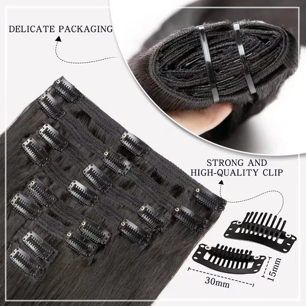 اکستنشن مو گیره ای آمتیست موی طبیعی انسان برای زنان 100% موی بکر برزیلی فرآوری نشده مشکی طبیعی 20 اینچ موی صاف 8 تکه در هر مجموعه با 18 گیره 120 گرم