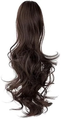 اکستنشن مو دم اسبی بند دار FESHFEN، قهوه ای طبیعی، 50 سانتی متر، موج دار بلند، گیره مو، اکستنشن مو دم اسبی مصنوعی ایده آل برای عروسی و سایر مراسم (قهوه ای)