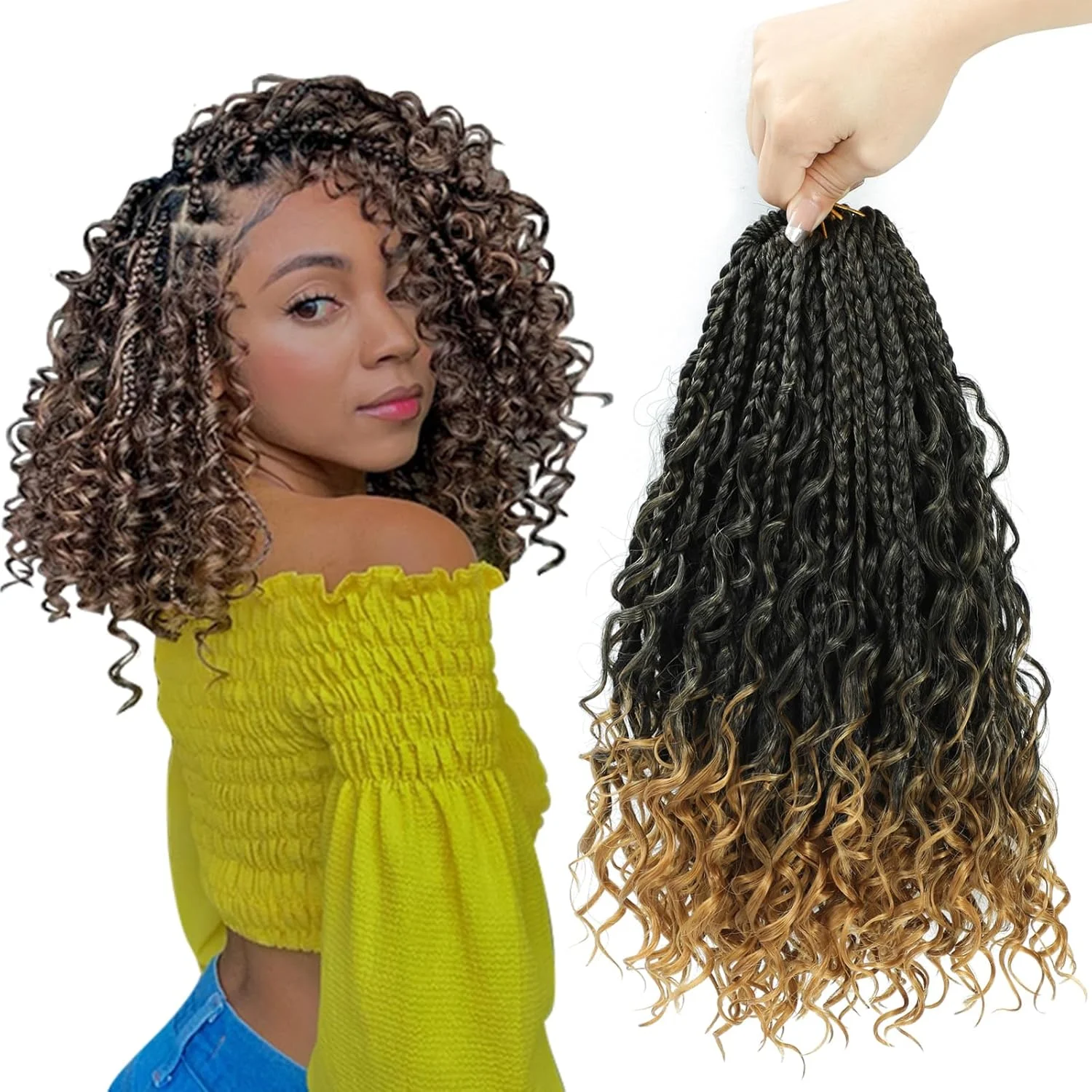 بافت موی جعبه ای Firstcyh، 8 بسته، بافت های قلاب بافی، انتهای فرفری، بافت جعبه ای 3X Ombre Kanekalon، اکستنشن قلاب بافی مصنوعی (12، 1B/27)