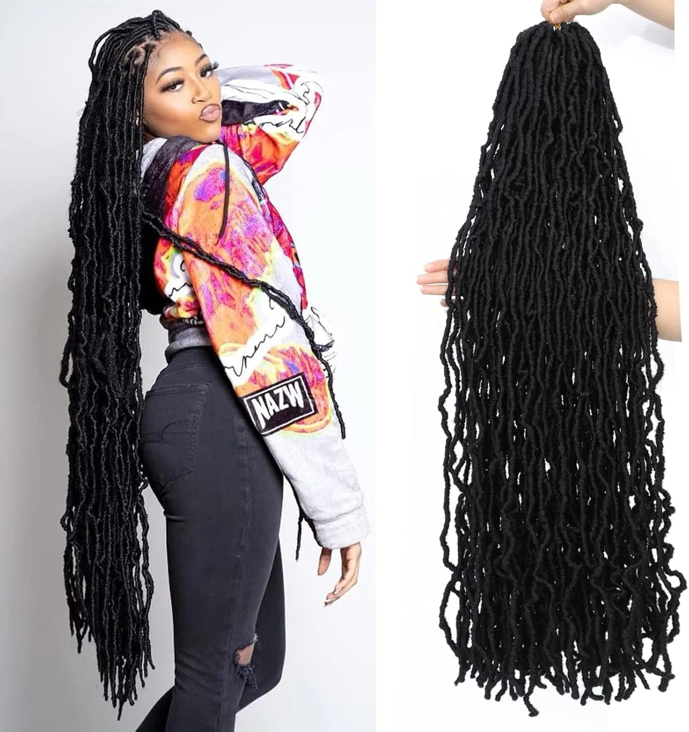 موهای بافت کروشه ای مدل Faux Locs، با طول 90 سانتیمتر، مناسب برای زنان، بافته شده و مجعد