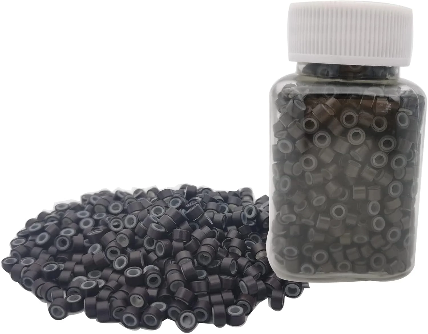 بسته 1000 عددی حلقه های میکرومتری سیلیکونی 5 میلی متری، حلقه های کوچک برای اکستنشن مو، حلقه های کوچک برای ضخیم کردن مو، مهره های اتصال برای اکستنشن موی طبیعی I Tip (قهوه ای تیره)