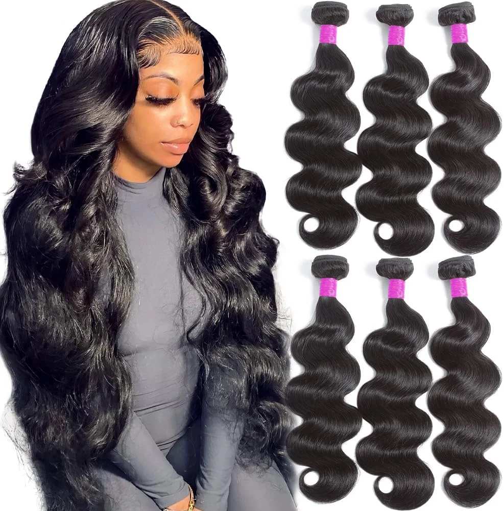 بسته های موی انسان برزیلی Flady 12A مدل Body Wave، 3 بسته موی انسان با اندازه های 14، 16 و 18 اینچ، بسته های موی بکر، بافت موی انسان Body Wave، اکستنشن موی انسان، رنگ طبیعی
