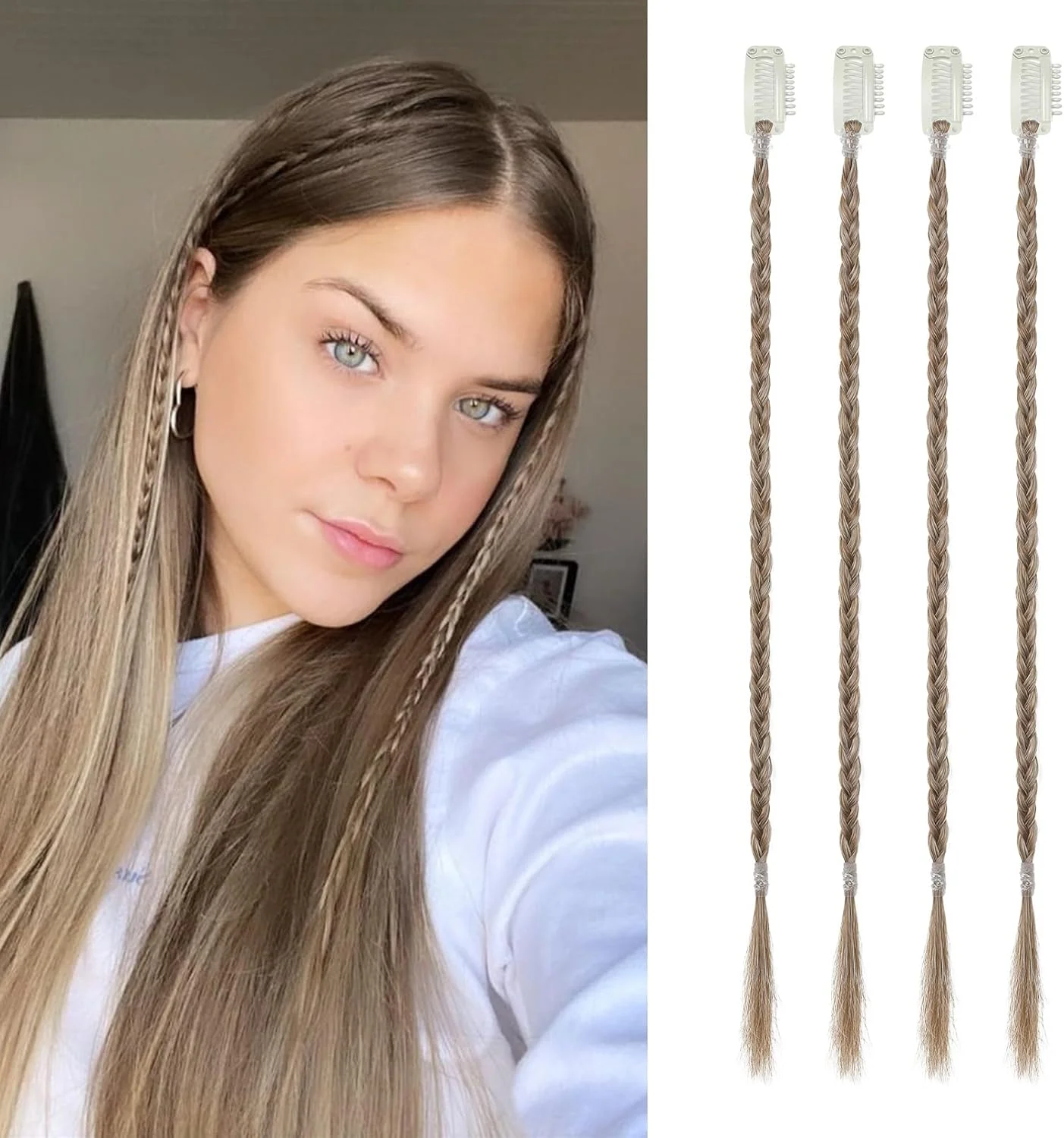 اکستنشن مو بافت 4 تکه Flufymooz، اکستنشن موی بافت کلیپسی 14 اینچی برای زنان، تکه موی مصنوعی برای استفاده روزانه و استایل مهمانی (بلوند تیره)