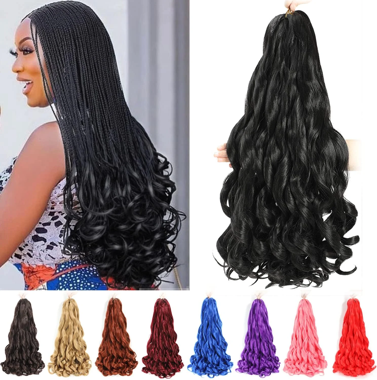 مو بافت فرانسوی فرفری 60 سانتی‌متری 8 بسته‌ - موی بافت از قبل کشیده شده و حالت‌دار - اکستنشن موی مصنوعی موج‌دار و شل برای بانوان (60 سانتی‌متر 8 بسته، 1B)