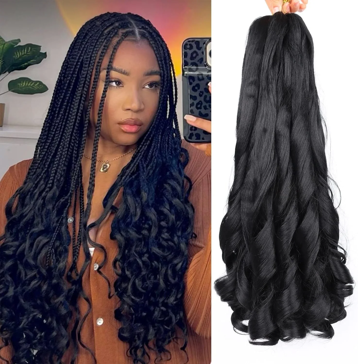 مو بافت فرانسوی فرفری - 45 سانتی متر، 8 بسته، از قبل کشیده شده برای بافت جعبه ای، فرهای فرانسوی، موهای بافت موج دار شل و فنری (45 سانتی متر/بسته 8 تایی، 1B)