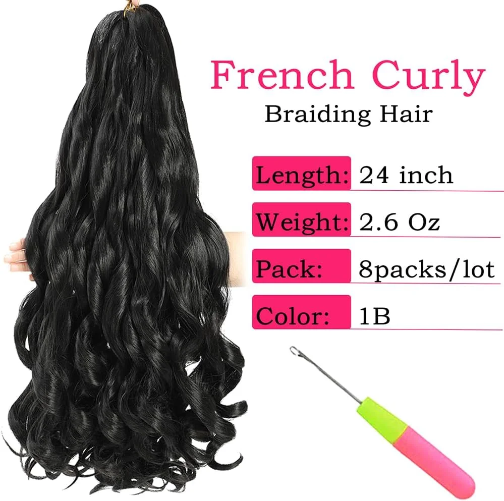 مو بافت فرانسوی فرفری 60 سانتی‌متری 8 بسته‌ - موی بافت از قبل کشیده شده و حالت‌دار - اکستنشن موی مصنوعی موج‌دار و شل برای بانوان (60 سانتی‌متر 8 بسته، 1B)
