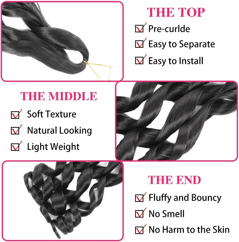 مو بافت فرانسوی فرفری 60 سانتی‌متری 8 بسته‌ - موی بافت از قبل کشیده شده و حالت‌دار - اکستنشن موی مصنوعی موج‌دار و شل برای بانوان (60 سانتی‌متر 8 بسته، 1B)