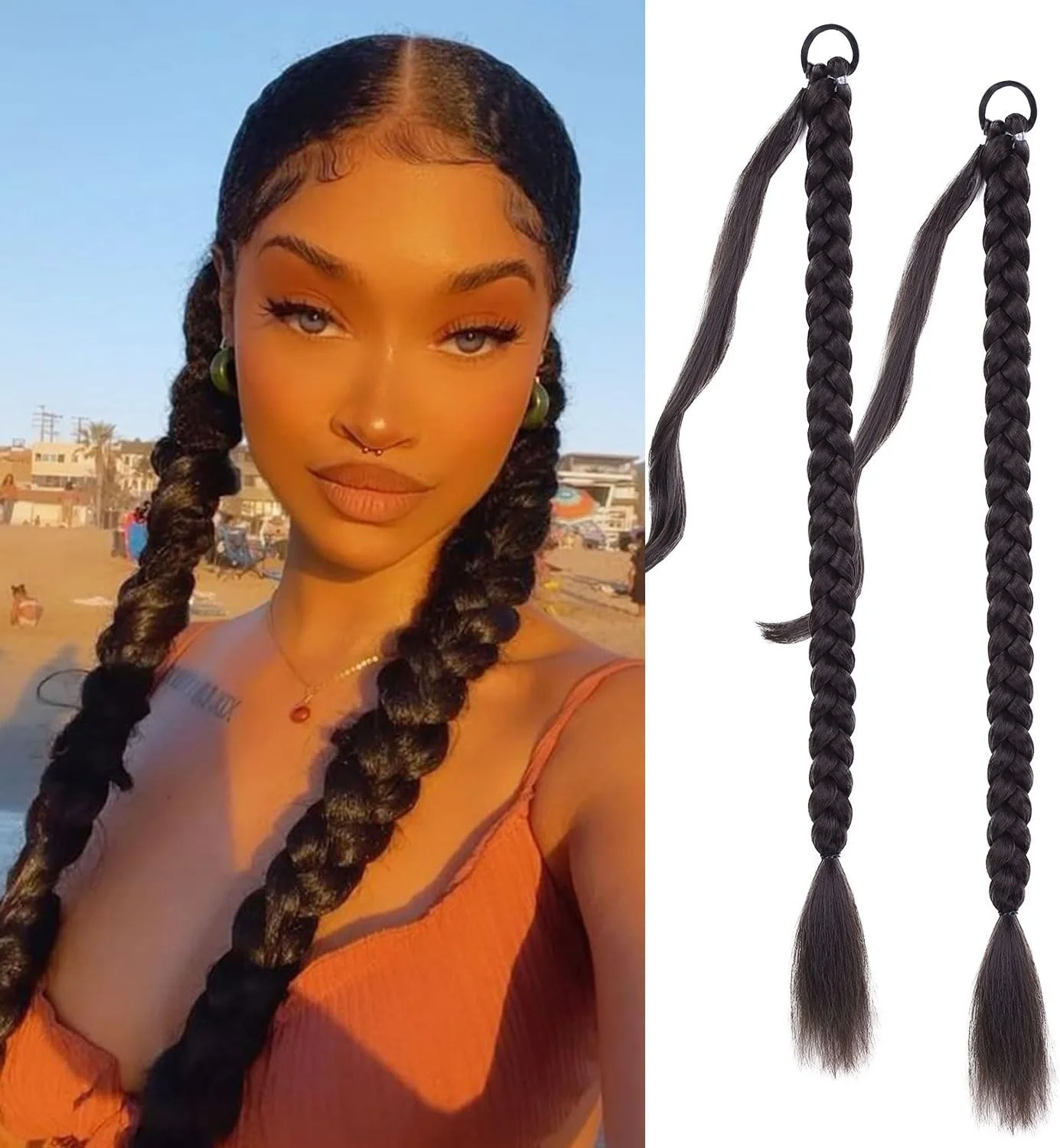 دو عدد اکستنشن موی بافت دم اسبی بلند با کش مو، اکستنشن موی دم اسبی صاف و دورپیچ برای زنان، موهای بافته شده دم اسبی، تکه موی مصنوعی نرم و طبیعی دو عدد اکستنشن موی بافت دم اسبی بلند با کش مو، اکستنشن موی دم اسبی صاف و دورپیچ برای زنان، موهای بافته شده دم اسبی، تکه موی مصنوعی نرم و طبیعی