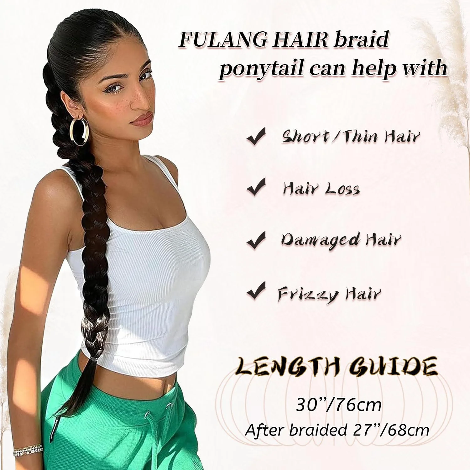 دو عدد اکستنشن موی بافت دم اسبی بلند با کش مو، اکستنشن موی دم اسبی صاف و دورپیچ برای زنان، موهای بافته شده دم اسبی، تکه موی مصنوعی نرم و طبیعی