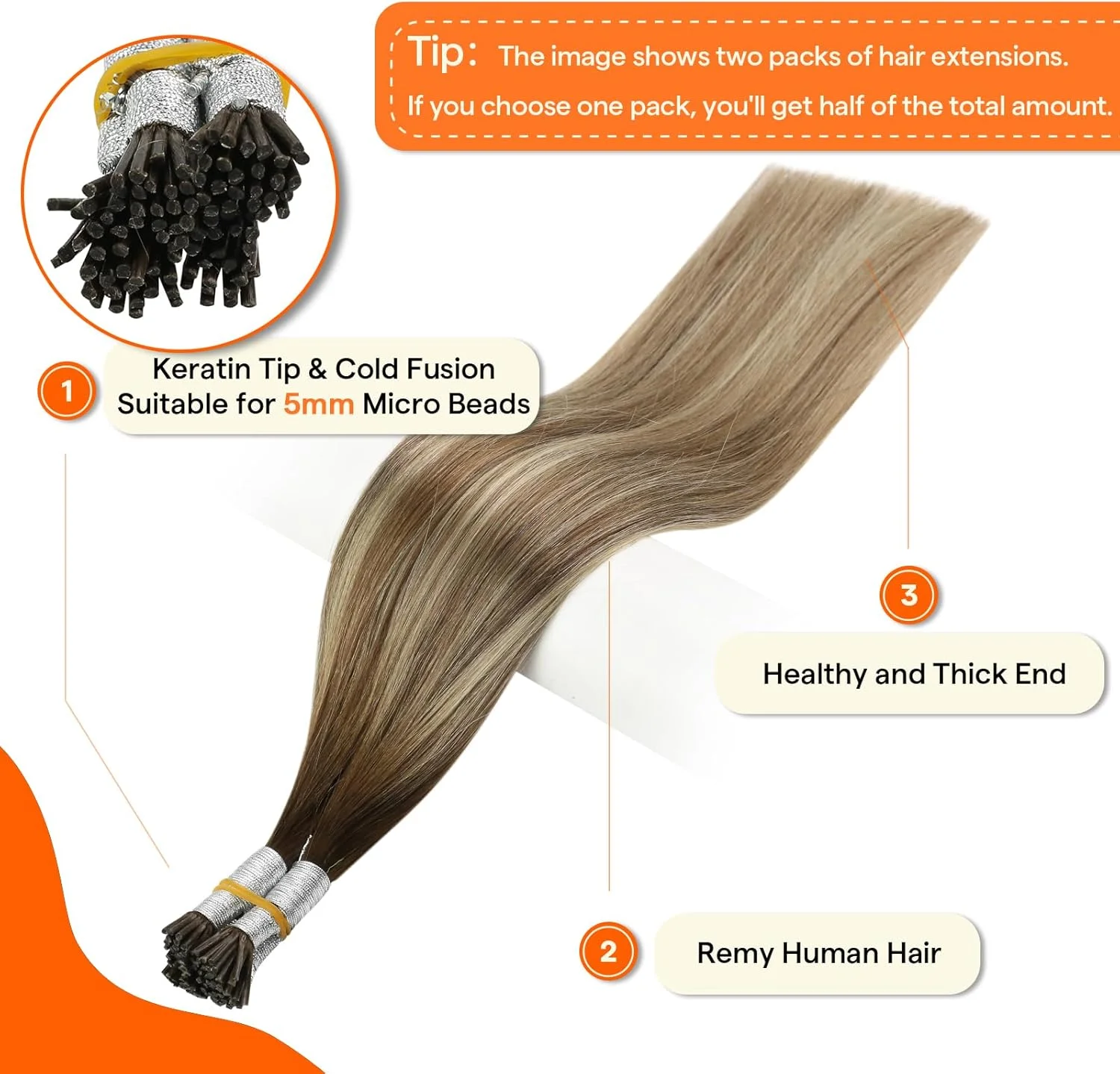 اکستنشن موی سر انسان Full Shine Itip، سایز ۱۸ اینچ، رنگ ۳ قهوه ای تیره محو شونده به ۸ قهوه ای خاکستری و ۲۲ بلوند روشن، صاف طبیعی، موی سر انسان واقعی برای زنان، ۴۰ گرم