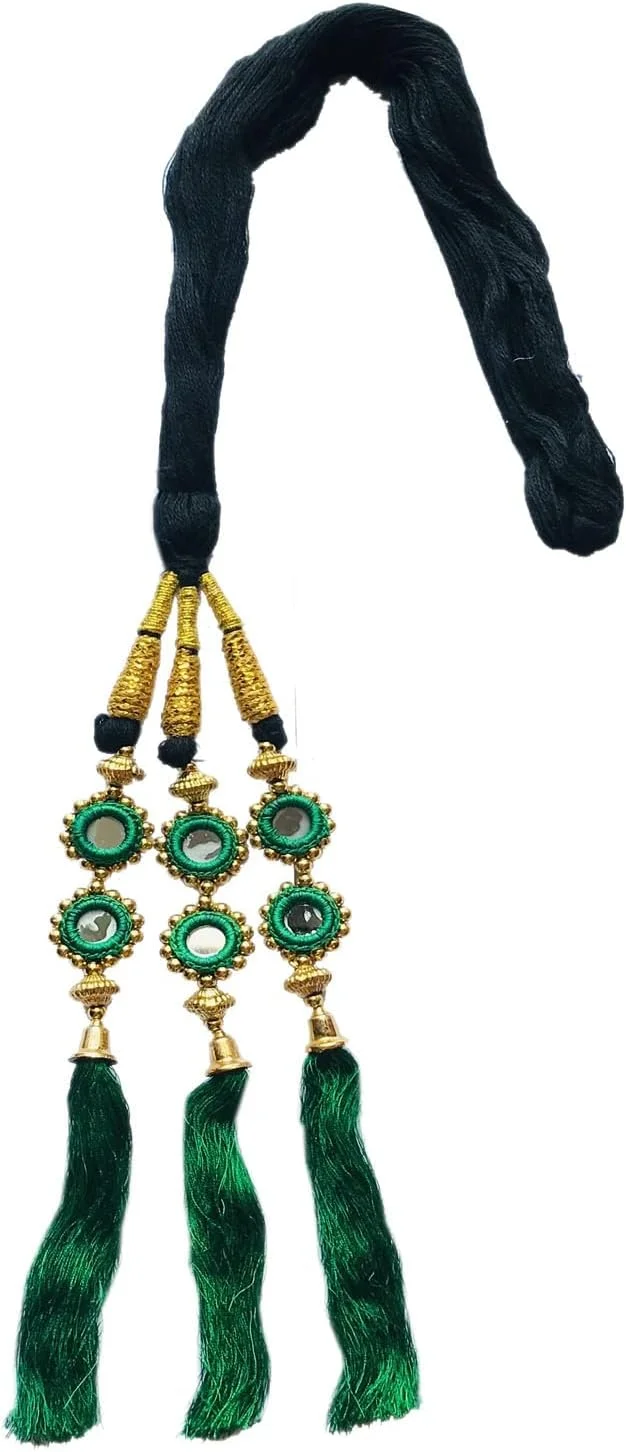 گیسوبند پنجابی Gadinfashion™، تزئین مو، بافت مو/منگوله مو، اکستنشن مو برای دختران و زنان، بسته 1 عددی، رنگ-سبز