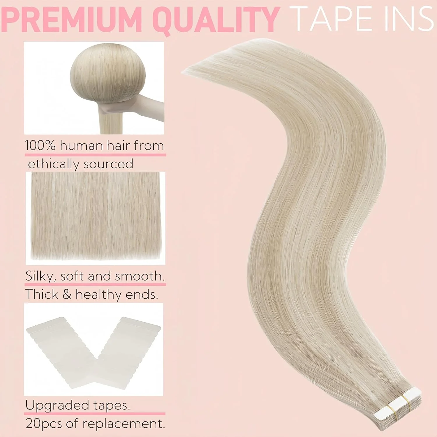 اکستنشن مو چسبی، موی طبیعی، دوخت دوبل، 20 تکه، 50 گرم، اکستنشن چسبی نامرئی، موی طبیعی (بلوند گندمی بالیاژ تا سفید) اکستنشن مو چسبی، موی طبیعی، دوخت دوبل، 20 تکه، 50 گرم، اکستنشن چسبی نامرئی، موی طبیعی (بلوند گندمی بالیاژ تا سفید)