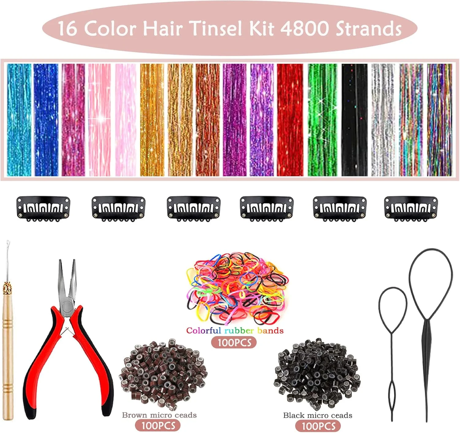 اکستنشن موی براق 48 اینچی (16 رنگ، 4800 رشته) به همراه ابزار - لوازم جانبی موی پری مقاوم در برابر حرارت برای زنان، دختران و کودکان اکستنشن موی براق 48 اینچی (16 رنگ، 4800 رشته) به همراه ابزار - لوازم جانبی موی پری مقاوم در برابر حرارت برای زنان، دختران و کودکان