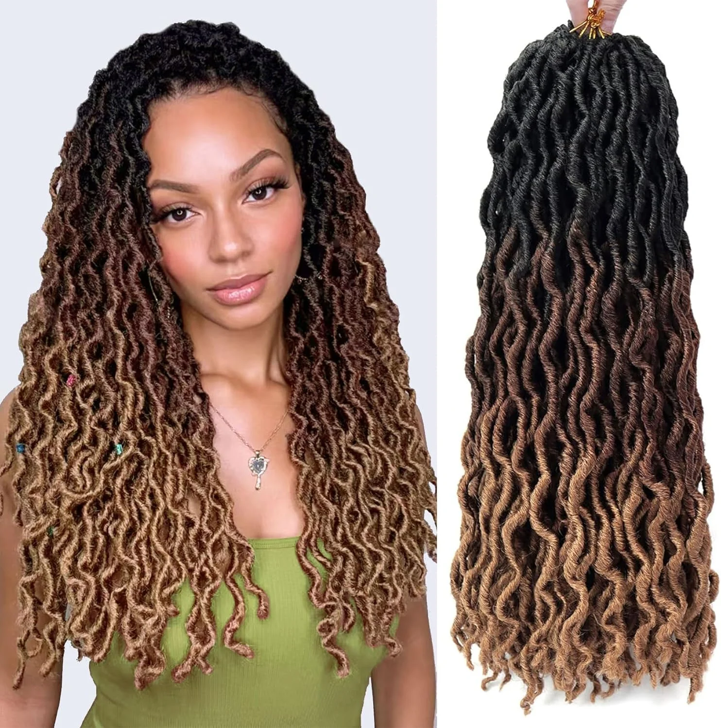 موهای بافت کروشه ای Goddess Faux locs، 6 بسته/لات، موهای نرم Gypsy Locs، بافت کروشه ای موج دار Dreadlocks، موهای بافتنی تابیده موج دار سه رنگ، 24 رشته/بسته، بافت ریشه آفریقایی (شماره 1B/30/27)