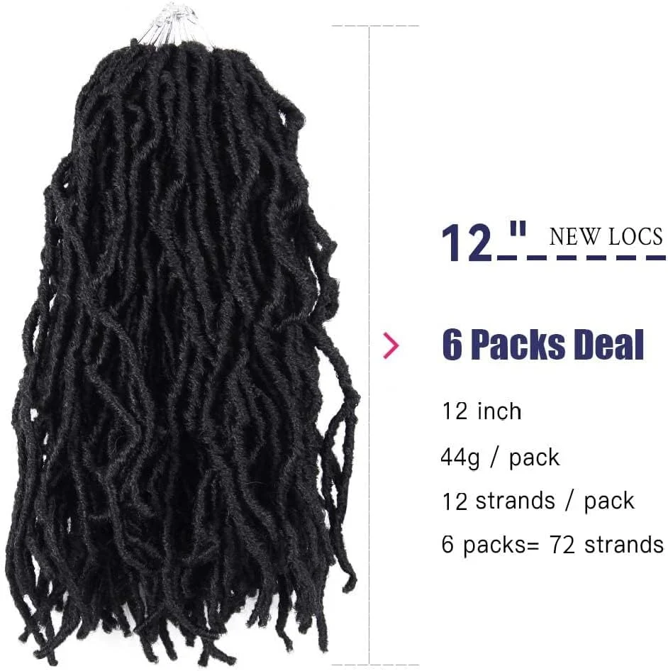 اکستنشن مو بافت کروشه ای از پیش حلقه شده مدل Goddess Locs نرم، فر و موج دار، 12 اینچ، 6 بسته