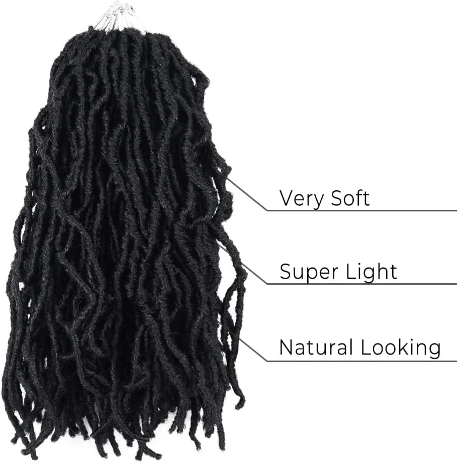 اکستنشن مو بافت کروشه ای از پیش حلقه شده مدل Goddess Locs نرم، فر و موج دار، 12 اینچ، 6 بسته