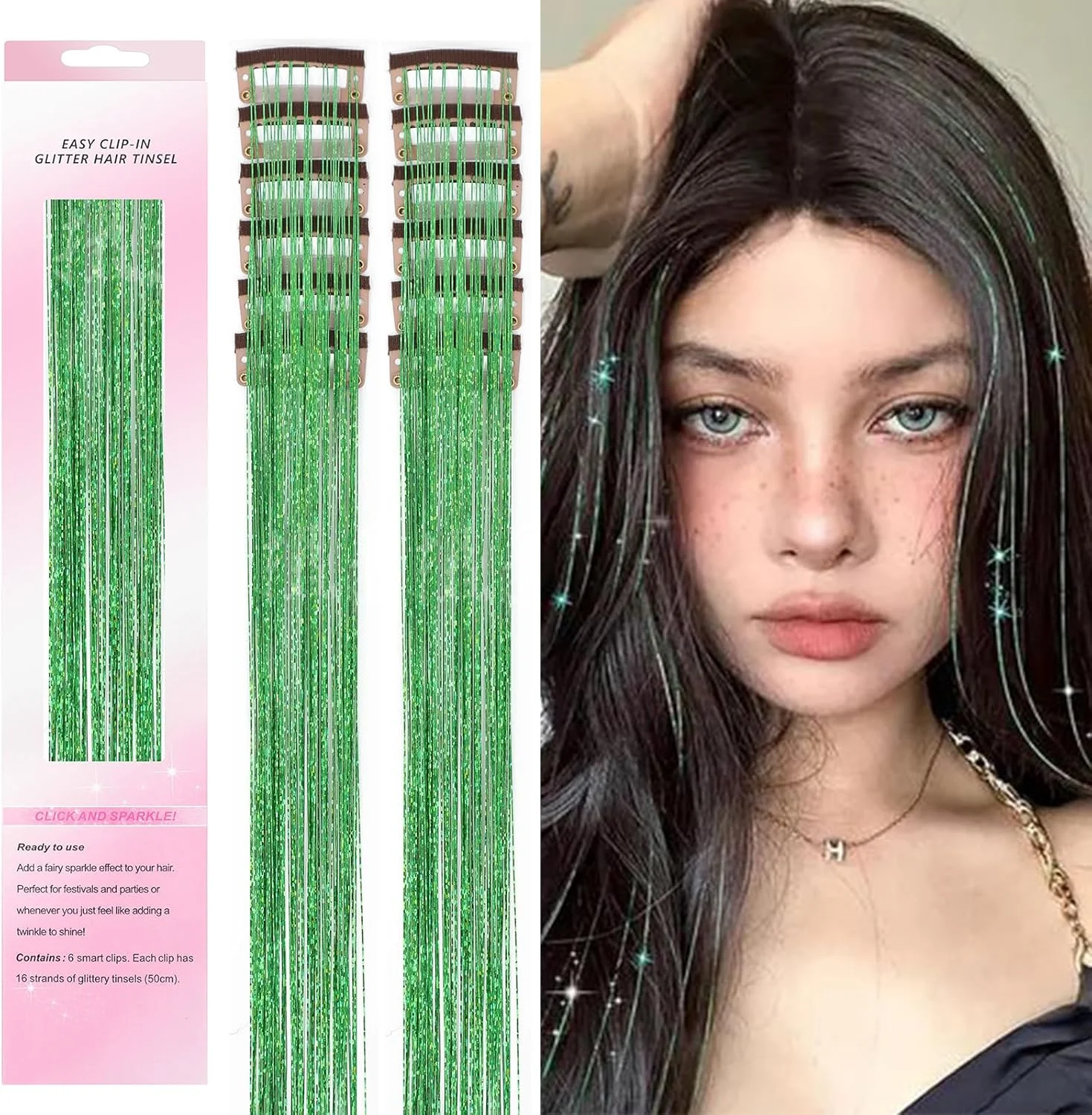 اکستنشن موی براق سبز 12 عددی گیره دار 50 سانتی متری لوازم جانبی موی براق گیره ای برای دختران اکلیل براق برای مهمانی (12 عدد، سبز#) اکستنشن موی براق سبز 12 عددی گیره دار 50 سانتی متری لوازم جانبی موی براق گیره ای برای دختران اکلیل براق برای مهمانی (12 عدد، سبز#)