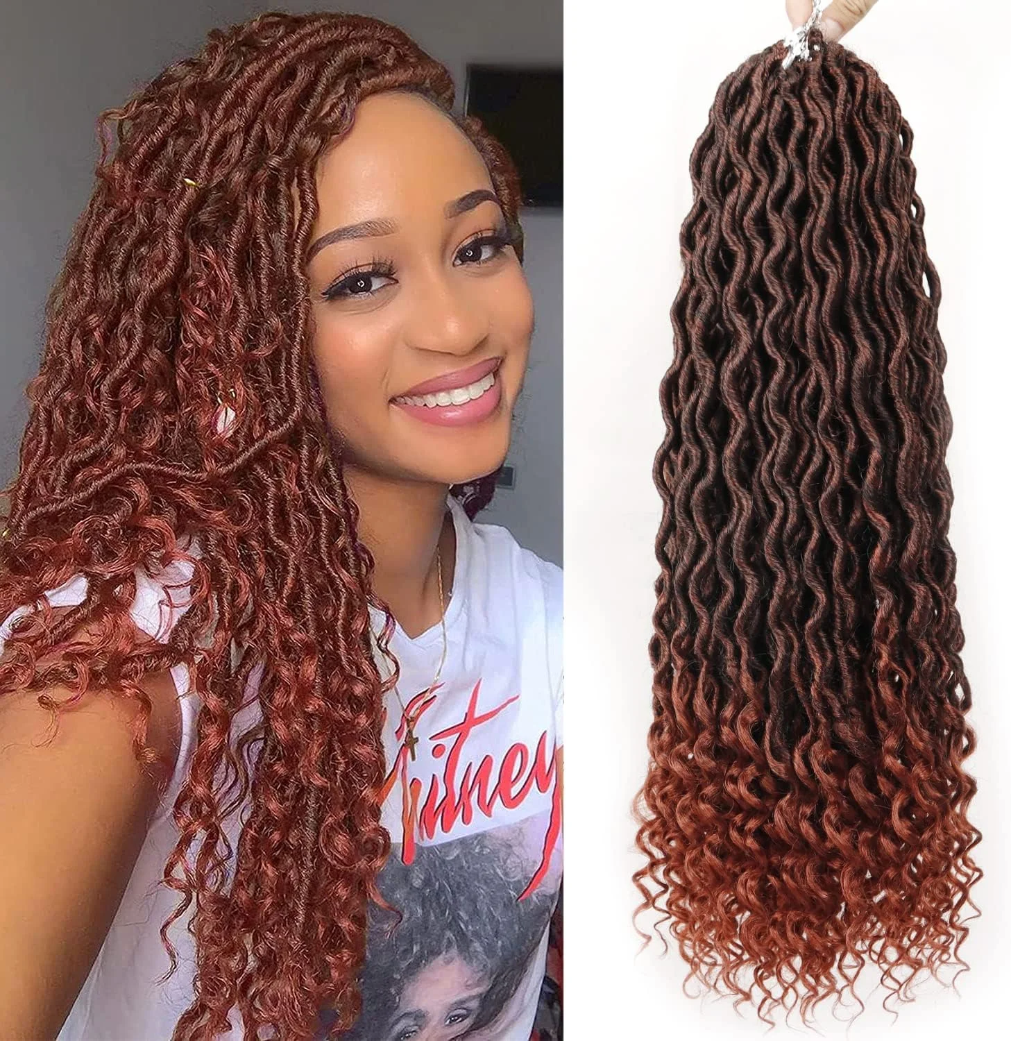 موهای بافتنی Gx Beauty Goddess Locs - 6 بسته 20 اینچی، موهای بافتنی فاکس لوس فرفری برای زنان مشکی پوست، موهای بافتنی از پیش حلقه شده، اکستنشن موی بافته مصنوعی (20 اینچ، T350#)