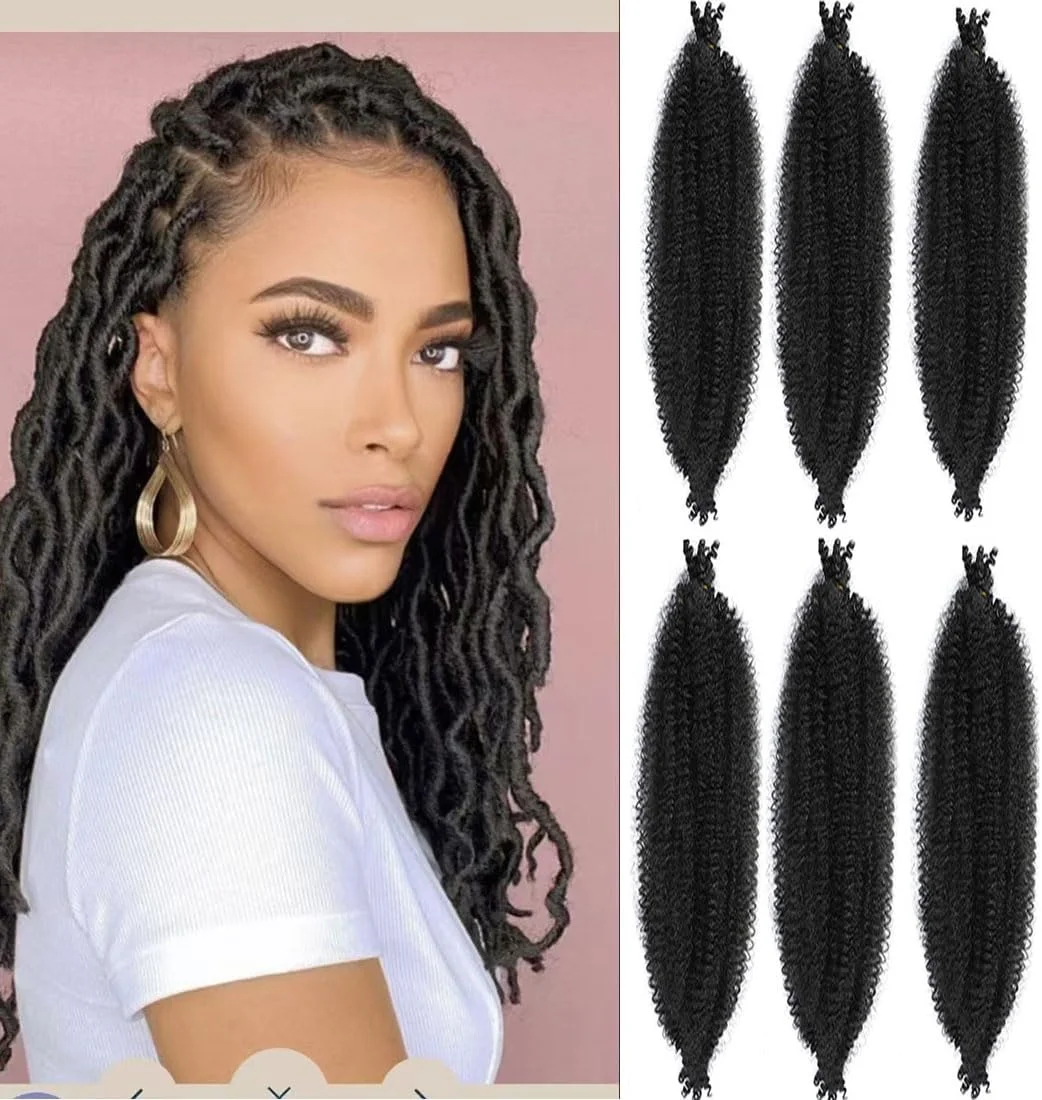 بسته 6 عددی موی بافت آفرو فنری نرم 60 سانتی‌متری از پیش جدا شده برای بافت‌های فاکس لاکس، بافت مارلی مشکی طبیعی، بافت کروشه، اکستنشن موی مصنوعی (6، 60 سانتی‌متر)