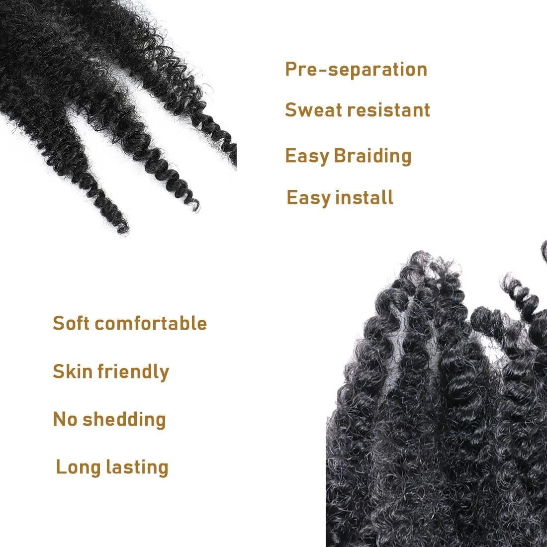 بسته 6 عددی موی بافت آفرو فنری نرم 60 سانتی‌متری از پیش جدا شده برای بافت‌های فاکس لاکس، بافت مارلی مشکی طبیعی، بافت کروشه، اکستنشن موی مصنوعی (6، 60 سانتی‌متر)