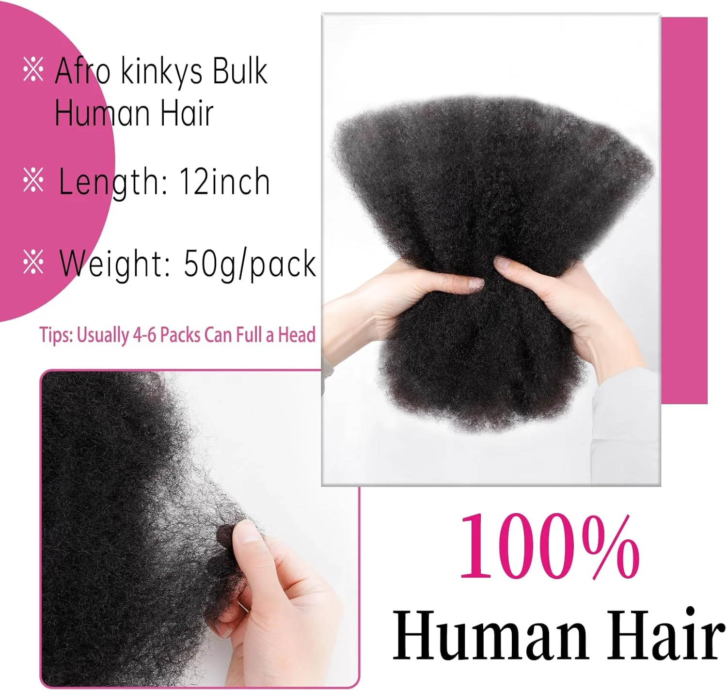 موهای بافته آفریقایی فله ای موی انسان - موی فله ای مجعد آفریقایی برای موی مینی تویست 12 اینچ 50 گرم در بسته موی بافت فله ای انسان برای اکستنشن میکرو لوک (1B، 12 اینچ، 50 گرم در بسته)