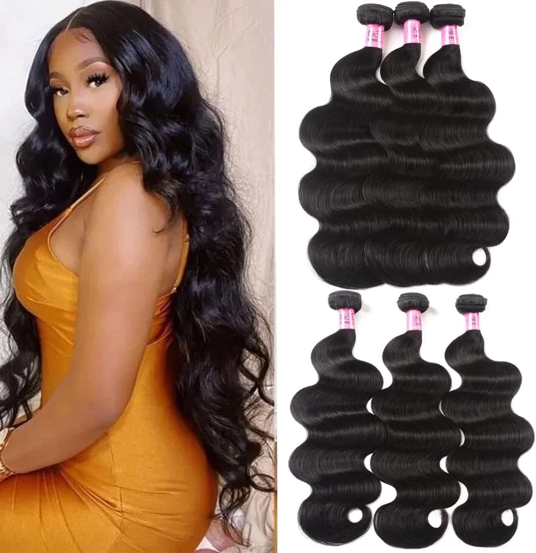 موهای بافت موج دار هندی سری Icenu UNice، 3 بسته اکستنشن موی طبیعی 100% فرآوری نشده، رنگ طبیعی (18 20 22 اینچ)