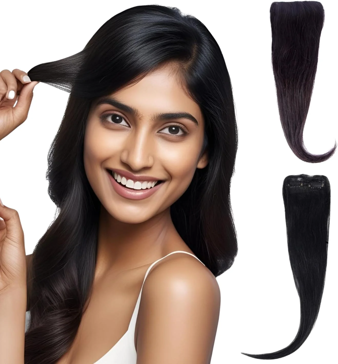 اکستنشن موی نامرئی یک تکه جانبی زنانه با موی طبیعی ریمی مشکی بلند 12 اینچی برای ظاهری طبیعی