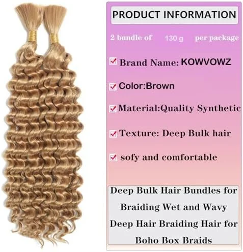 موهای بافت انسانی موج عمیق KOWVOWZ، بسته موی فله ای خیس و موج دار، موی بکر برزیلی برای بافت های ریز، بافت موی فله ای عمیق (45 سانتی متر)