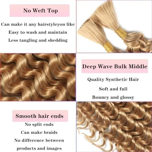 موهای بافت انسانی موج عمیق KOWVOWZ، بسته موی فله ای خیس و موج دار، موی بکر برزیلی برای بافت های ریز، بافت موی فله ای عمیق (45 سانتی متر)