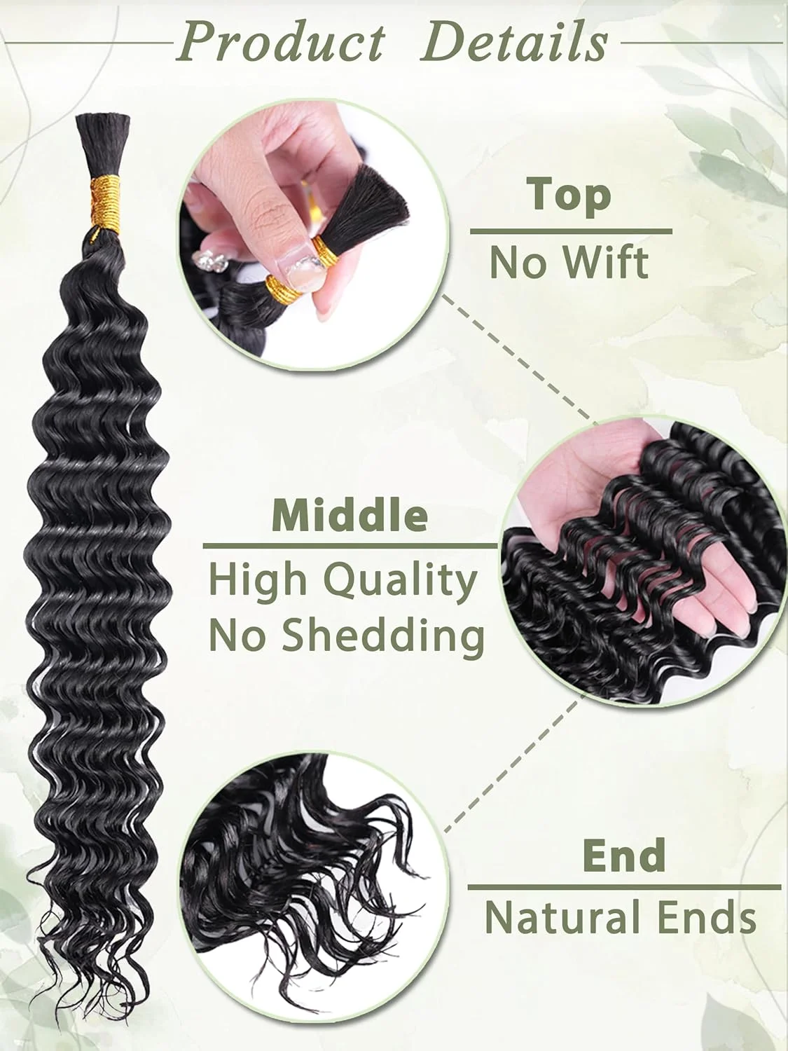 مو برای بافت موی انسان برای بافت های بوهو، 4 بسته 100 گرمی، موی فله ای موج دار عمیق برای بافت، بدون بافت مو برای بافت موی انسان برای بافت های بوهو، 4 بسته 100 گرمی، موی فله ای موج دار عمیق برای بافت، بدون بافت