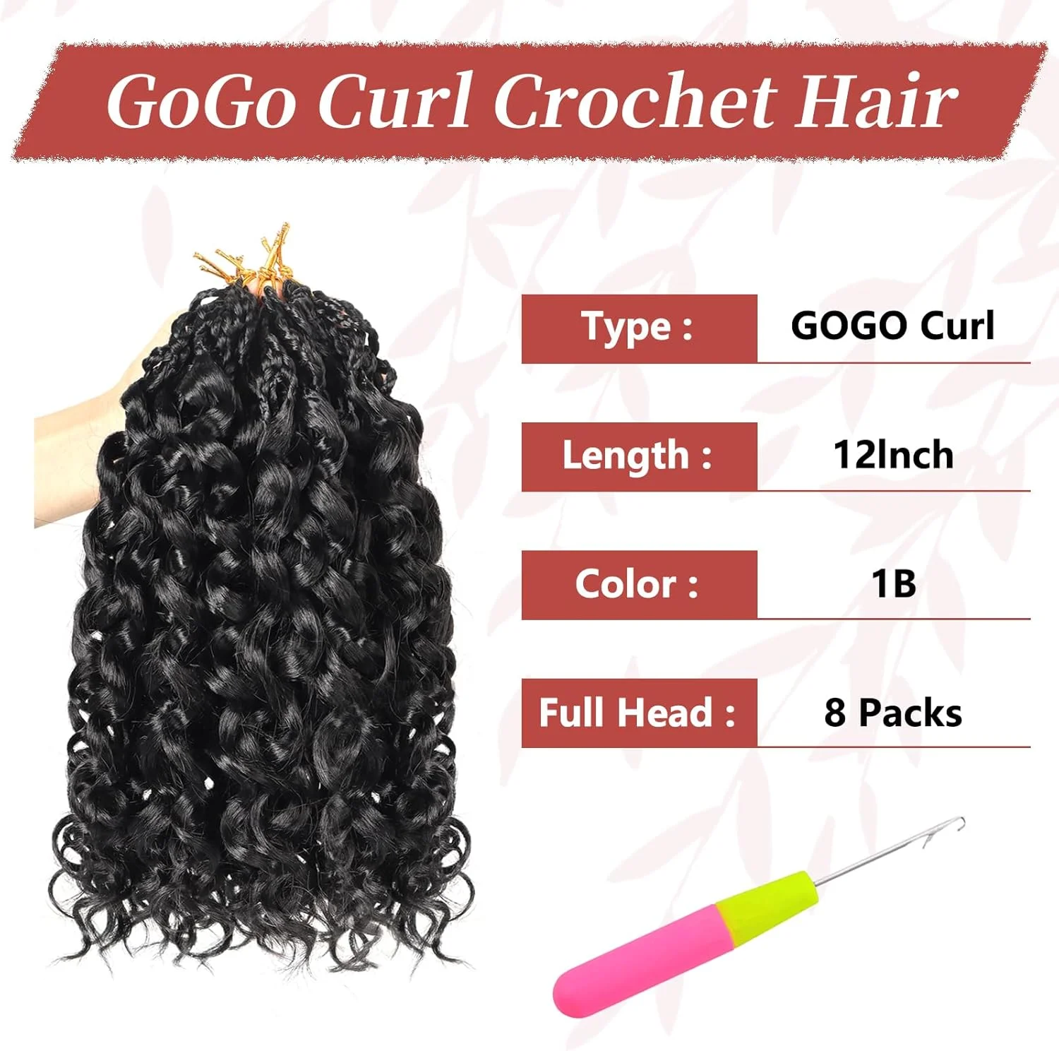 اکستنشن موی بافت کروشه فر LianLian GoGo Curl، 12 اینچ، 8 بسته، بافت کروشه موج دار، بافت موی کروشه از قبل حلقه شده، اکستنشن موی کروشه موج اقیانوسی