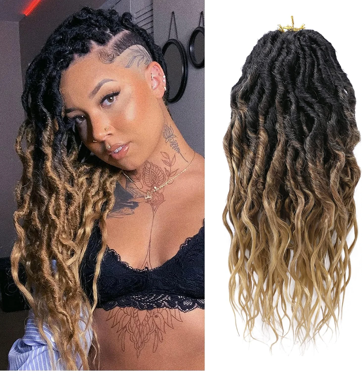 موهای بافت کروشه ای مدل Goddess Locs مصنوعی LOSMOEER، 12 اینچ، 6 بسته، موهای بافت کروشه ای از قبل حلقه شده با انتهای مجعد موج دار، بافت های مصنوعی Queen Locs (OT30/27#)