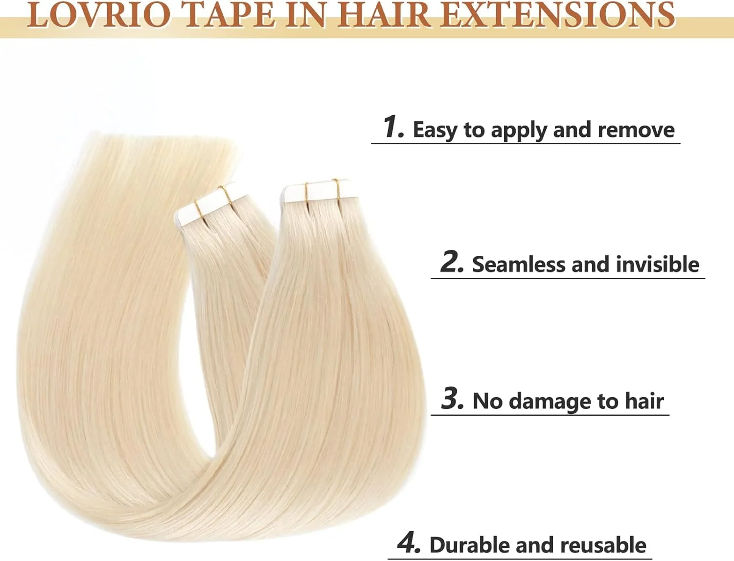 اکستنشن مو چسبی Lovrio موی طبیعی انسان شماره 60 بلوند پلاتینیوم بدون درز بافت پوست چسب دو طرفه نامرئی چسب در موی طبیعی ریمی اکستنشن مو چسبی موی بلوند چسبی 20 اینچ 50 گرم/20 عدد