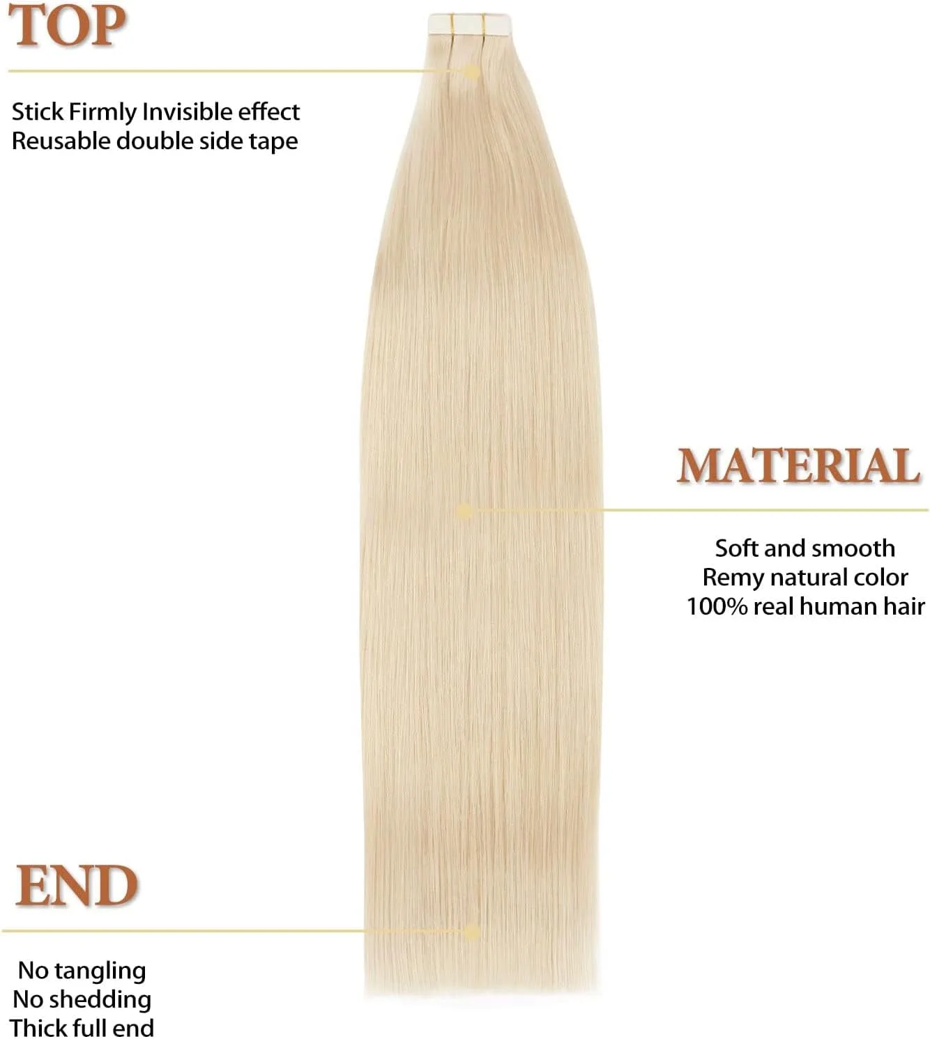 اکستنشن مو چسبی Lovrio موی طبیعی انسان شماره 60 بلوند پلاتینیوم بدون درز بافت پوست چسب دو طرفه نامرئی چسب در موی طبیعی ریمی اکستنشن مو چسبی موی بلوند چسبی 20 اینچ 50 گرم/20 عدد