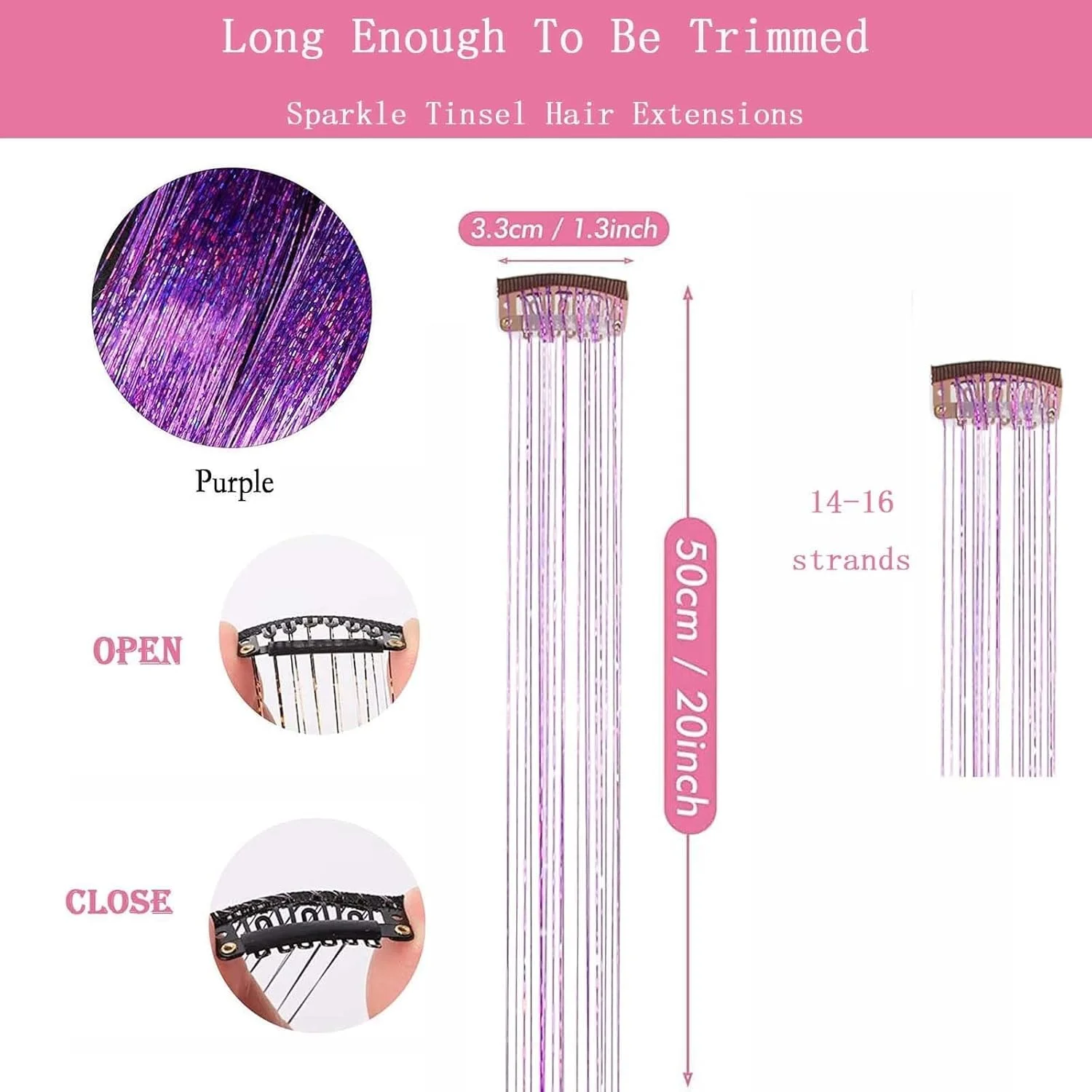 اکستنشن موی براق کلیپسی Luckyaisha بنفش پری، مقاوم در برابر حرارت 21.5 اینچ 6 عدد لوازم جانبی مو برای جشنواره