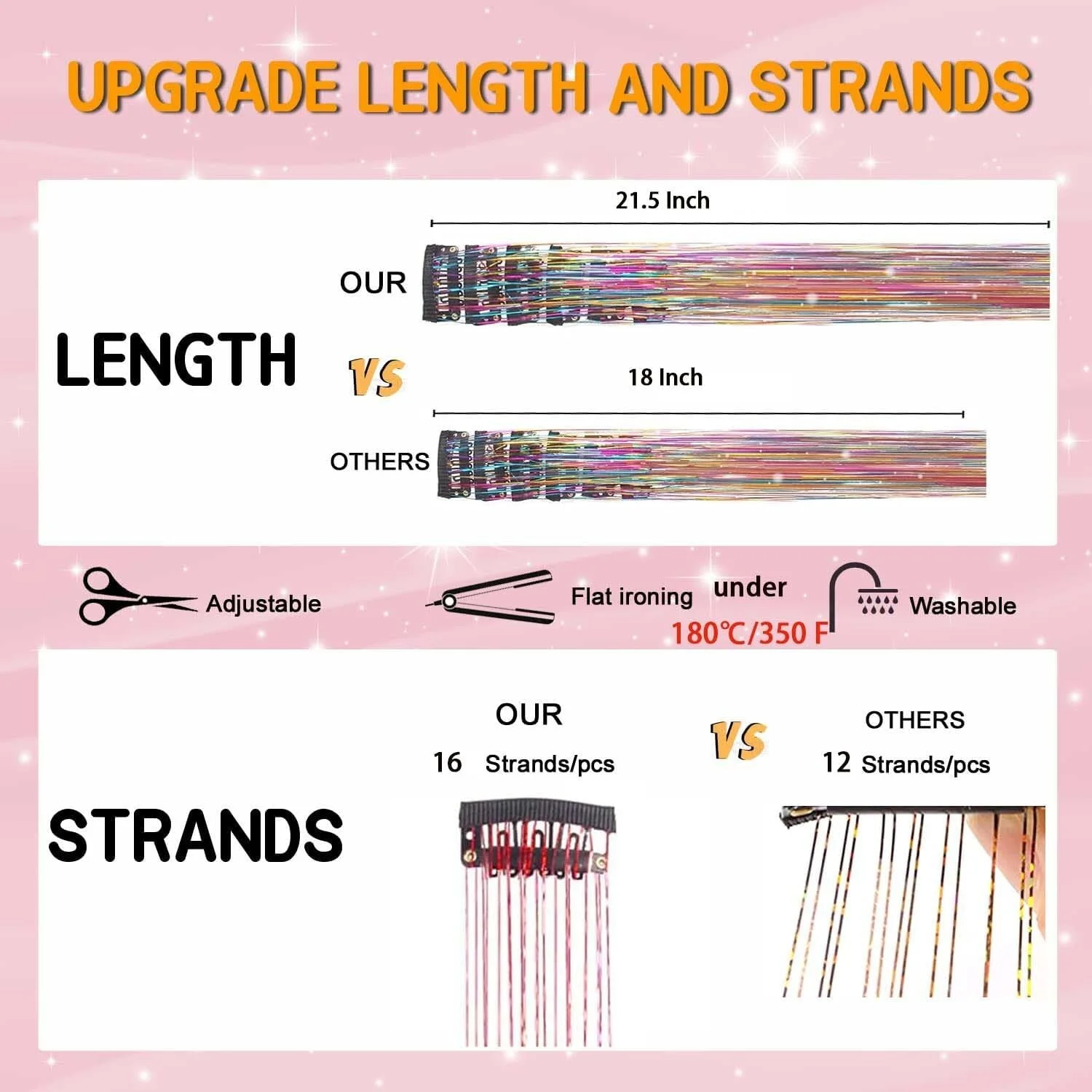 اکستنشن موی براق کلیپسی Luckyaisha بنفش پری، مقاوم در برابر حرارت 21.5 اینچ 6 عدد لوازم جانبی مو برای جشنواره