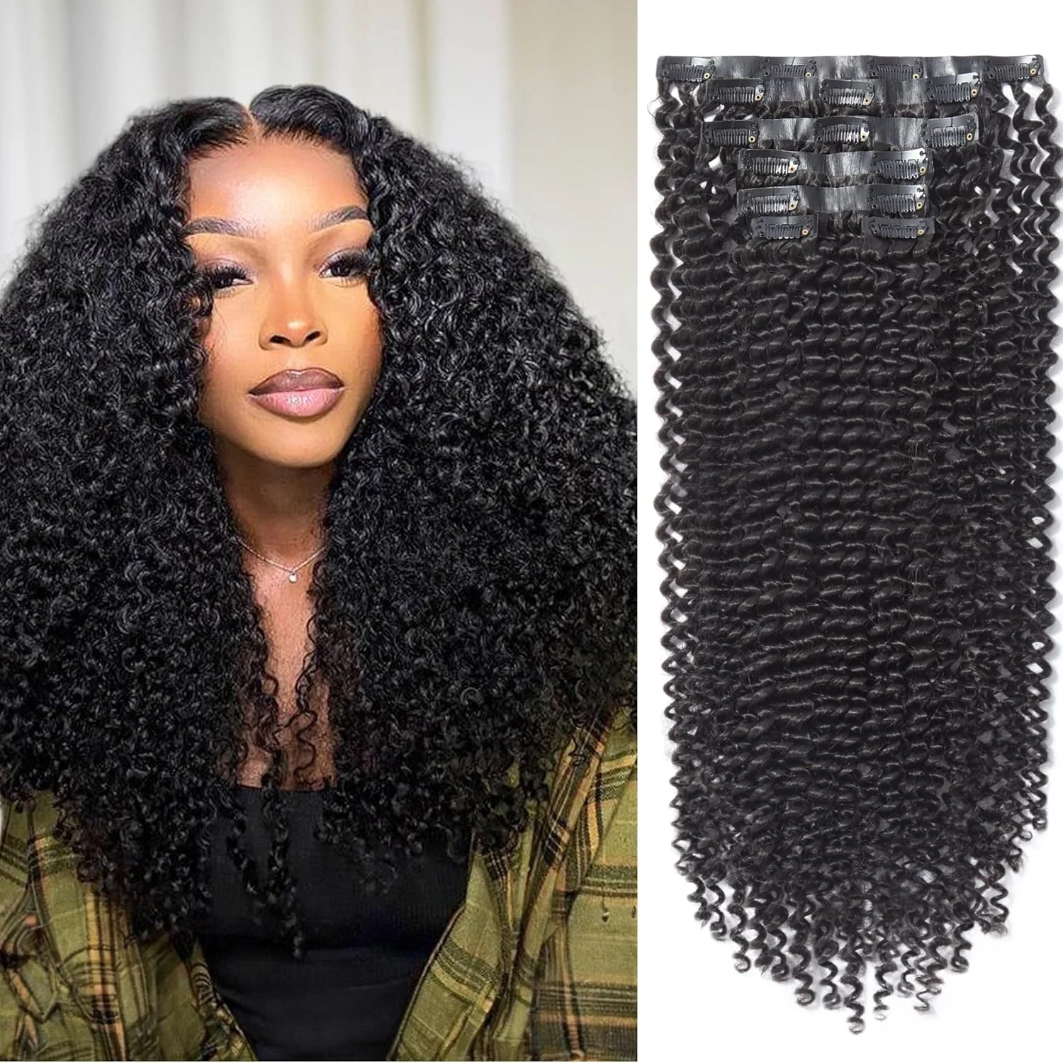 اکستنشن مو گیره ای فر LUVME HAIR با تراکم کامل، 1 بسته 135 گرمی، گیره های فر بدون درز موی طبیعی 9 تکه 16 گیره 18 اینچ