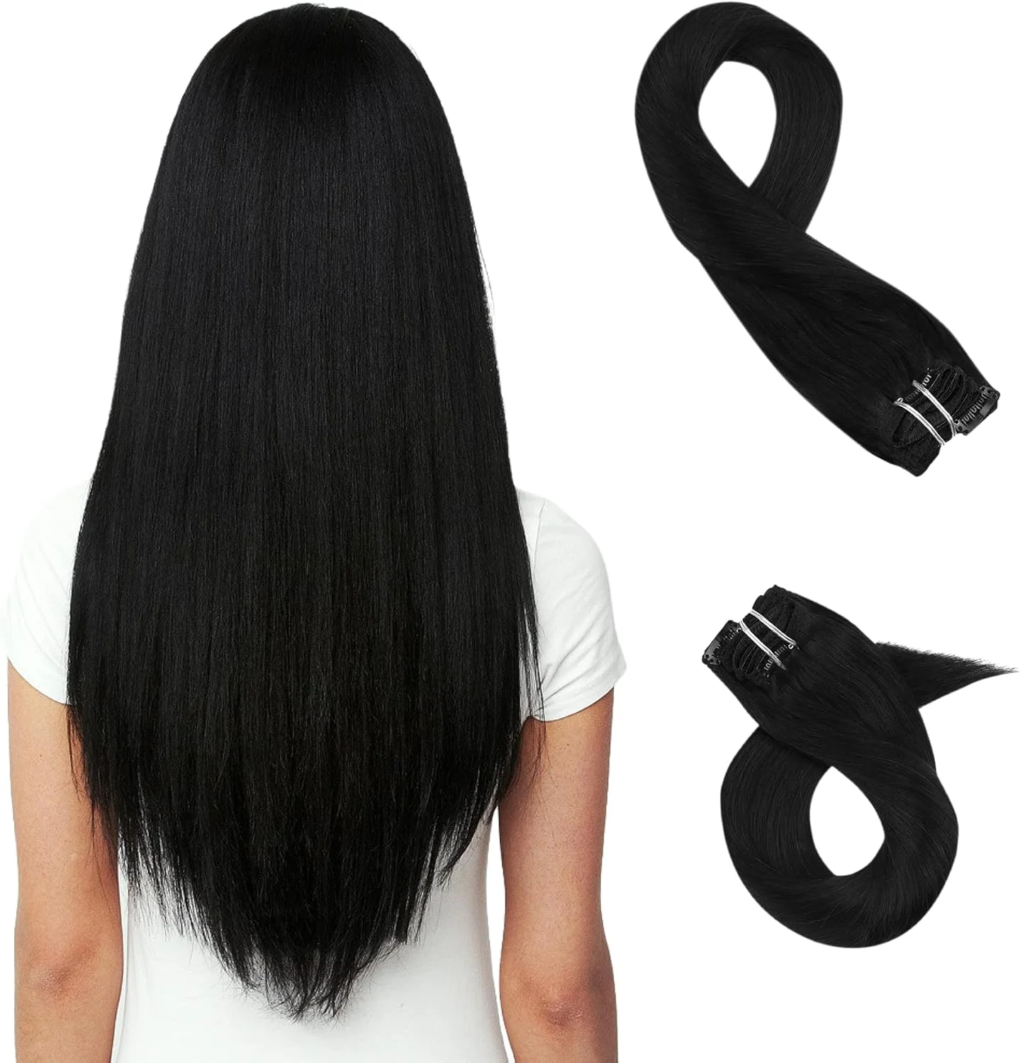 اکستنشن موی طبیعی موفرا، گیره ای، خود چسب، 45 سانتی متر، 120 گرم، 1 بسته 7 تکه (آمبره)