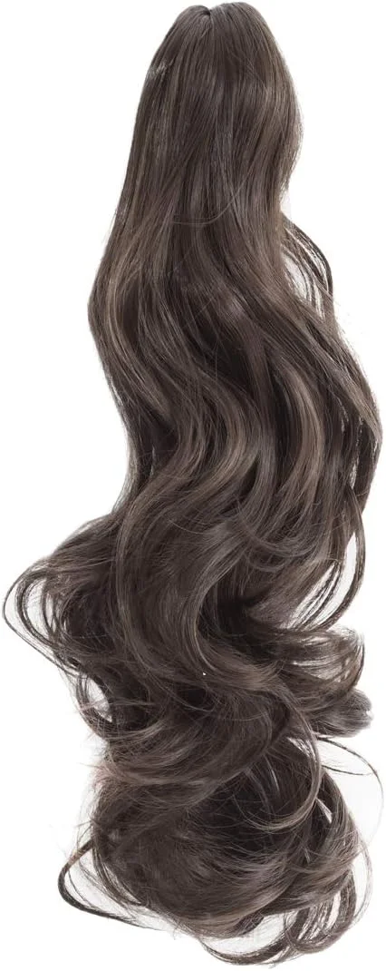 اکستنشن موی دم اسبی گیره ای 45 سانتی متری، اکستنشن موی دم اسبی موج دار، موی دم اسبی بلند برای زنان، تکه موی موج دار قهوه ای متوسط