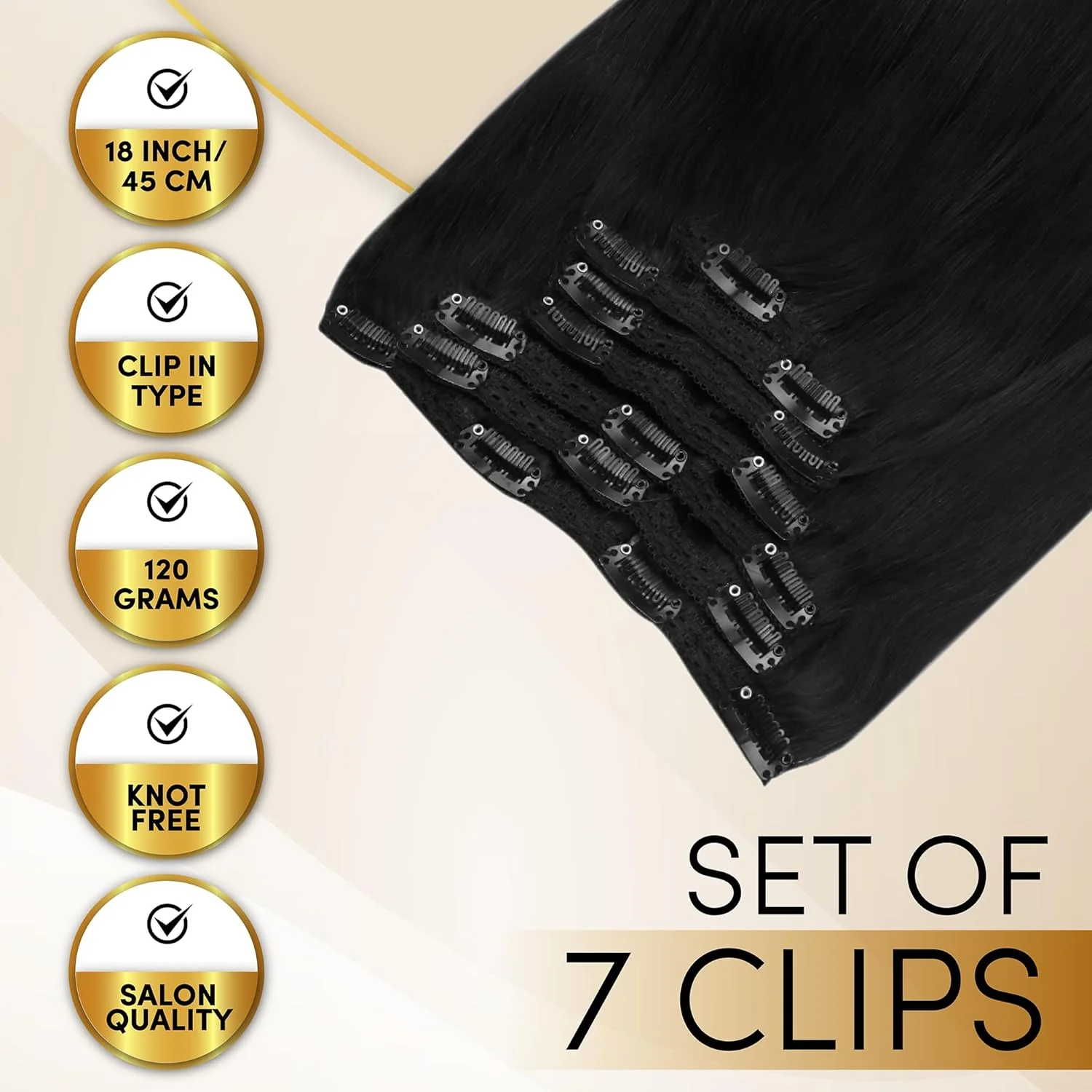 اکستنشن موی طبیعی موفرا، گیره ای، خود چسب، 45 سانتی متر، 120 گرم، 1 بسته 7 تکه (آمبره)