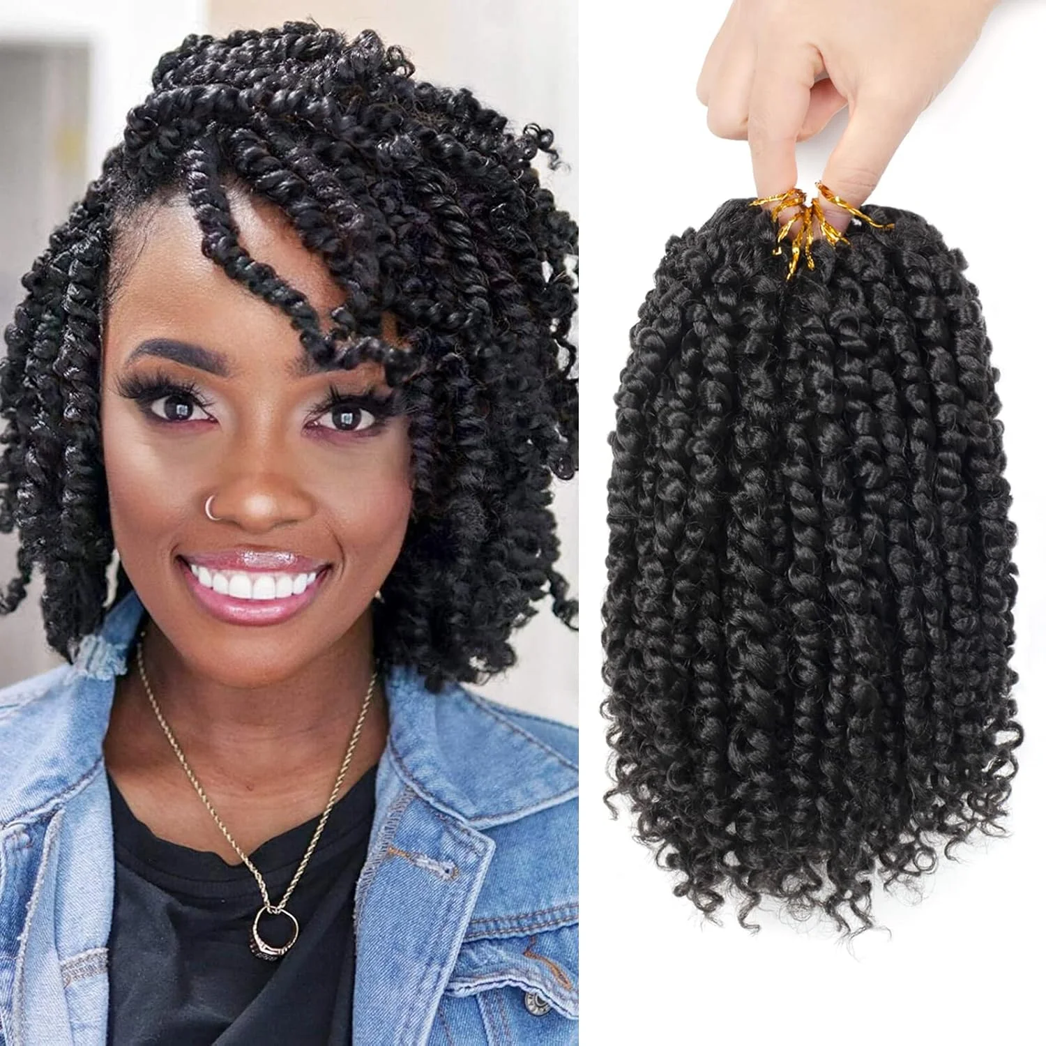 موهای بافت مدل NAYOO Passion Twist - بسته 8 عددی، 8 اینچی، مناسب خانم ها، بافت کروشه ای از قبل پیچیده شده، موهای مجعد، بافت های Passion، اکستنشن موی بافت مصنوعی (8 اینچ، 8 بسته، 1B)