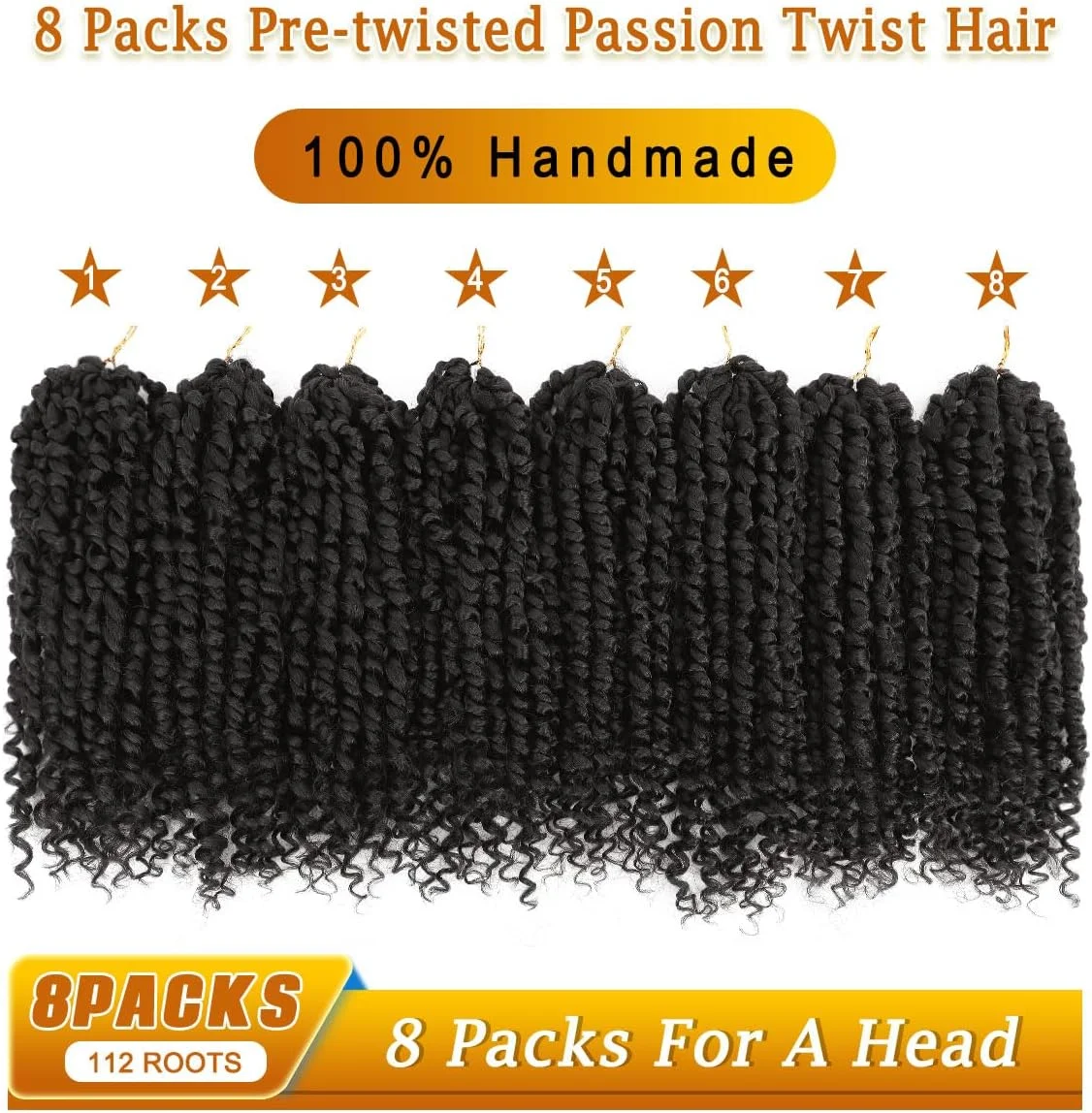 موهای بافتنی از قبل پیچیده شده، 8 بسته 112 رشته موی بافتنی از قبل حلقه شده برای زنان، موهای بافتنی کوتاه، اکستنشن موی مصنوعی (10 اینچ (بسته 8 تایی)، 1B#)