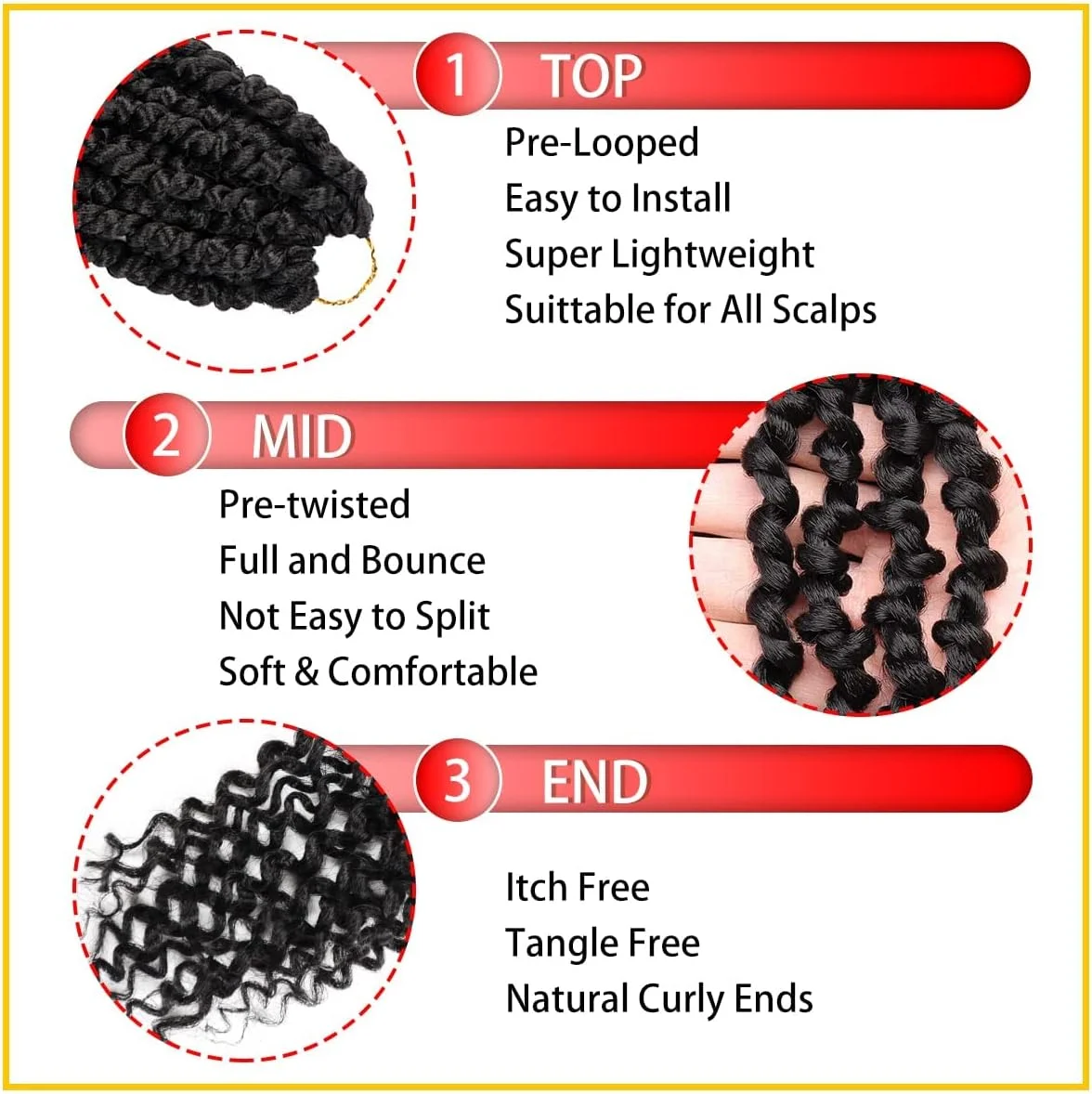 موهای بافتنی از قبل پیچیده شده، 8 بسته 112 رشته موی بافتنی از قبل حلقه شده برای زنان، موهای بافتنی کوتاه، اکستنشن موی مصنوعی (10 اینچ (بسته 8 تایی)، 1B#)