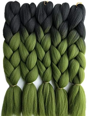 اکستنشن مو بافتنی مصنوعی Pervado Hair، دو رنگ مشکی به زیتونی، سایز 24 اینچ، بافت های حجیم، 5 بسته در هر سری، مناسب برای بافت کروشه، بافت تابیده و بافت جعبه ای (مشکی زیتونی)