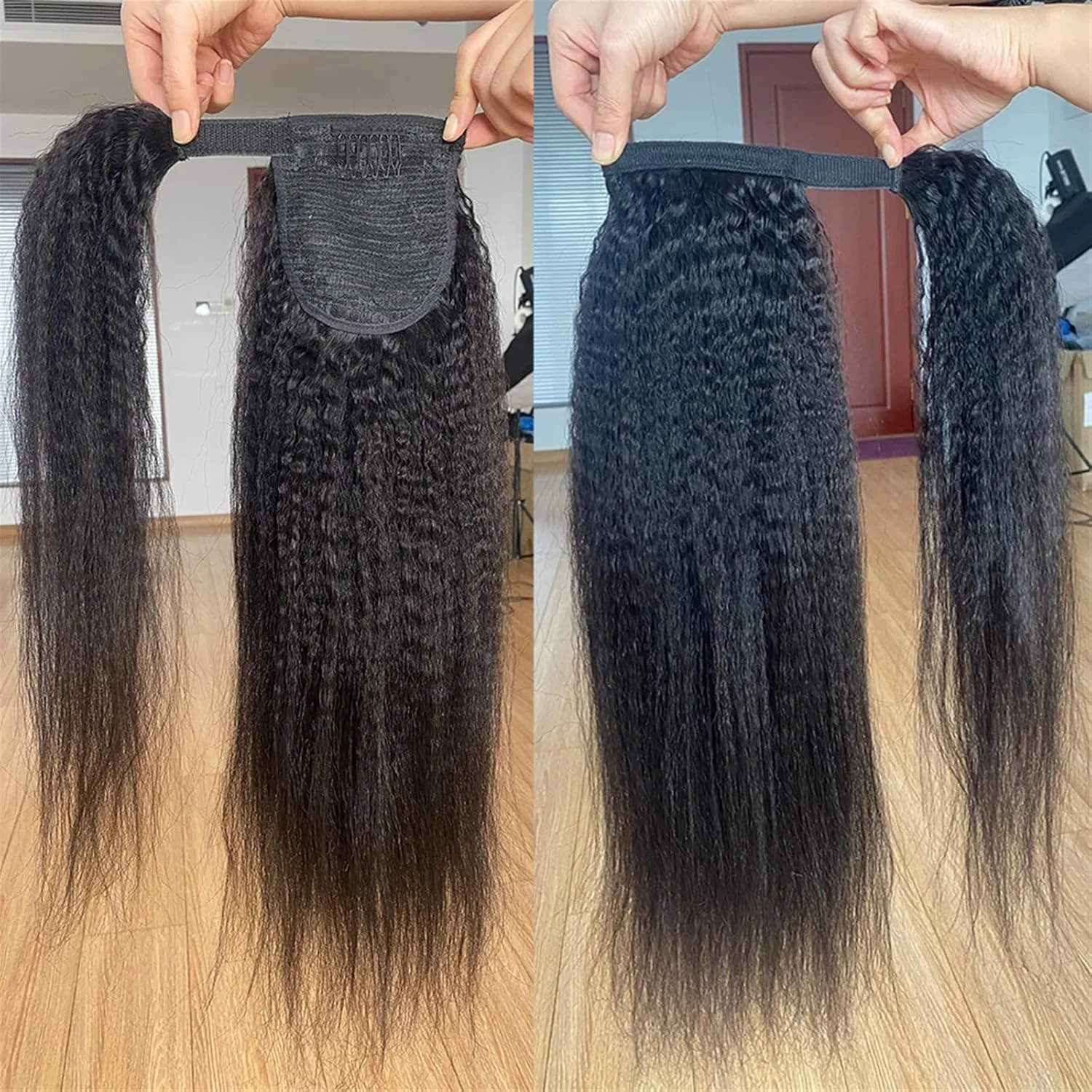 اکستنشن مو دم اسبی با قد 30 تا 66 سانتی متر، بافت یاکی صاف، مناسب برای خانم ها، اکستنشن مو دم اسبی دورپیچ، رنگ مشکی طبیعی